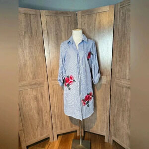 Long Shirt Dress Women stripped 100% cotton button-down dress